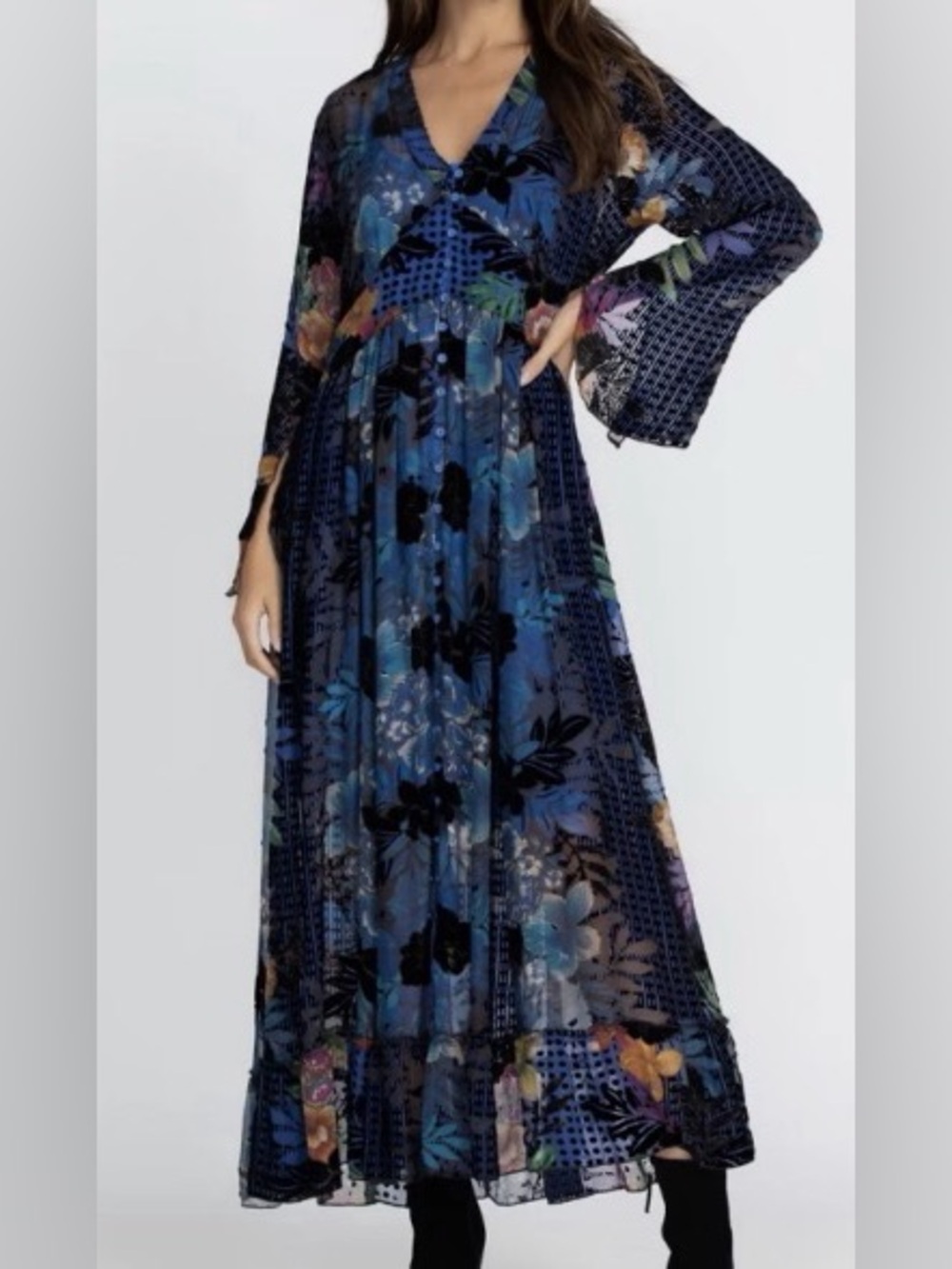 Johnny Was Floral Velvet Burnout Maxi with Slip